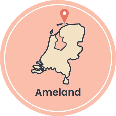 Kaartje van Nederland met Ameland