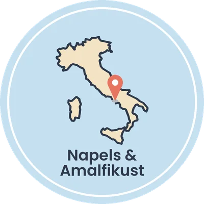 Kaartje van Italië met Napels en de Amalfikust