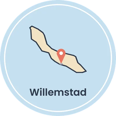 Kaartje van Curaçao met Willemstad