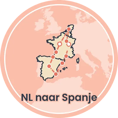 Ronde routekaart van de roadtrip van Nederland naar Spanje